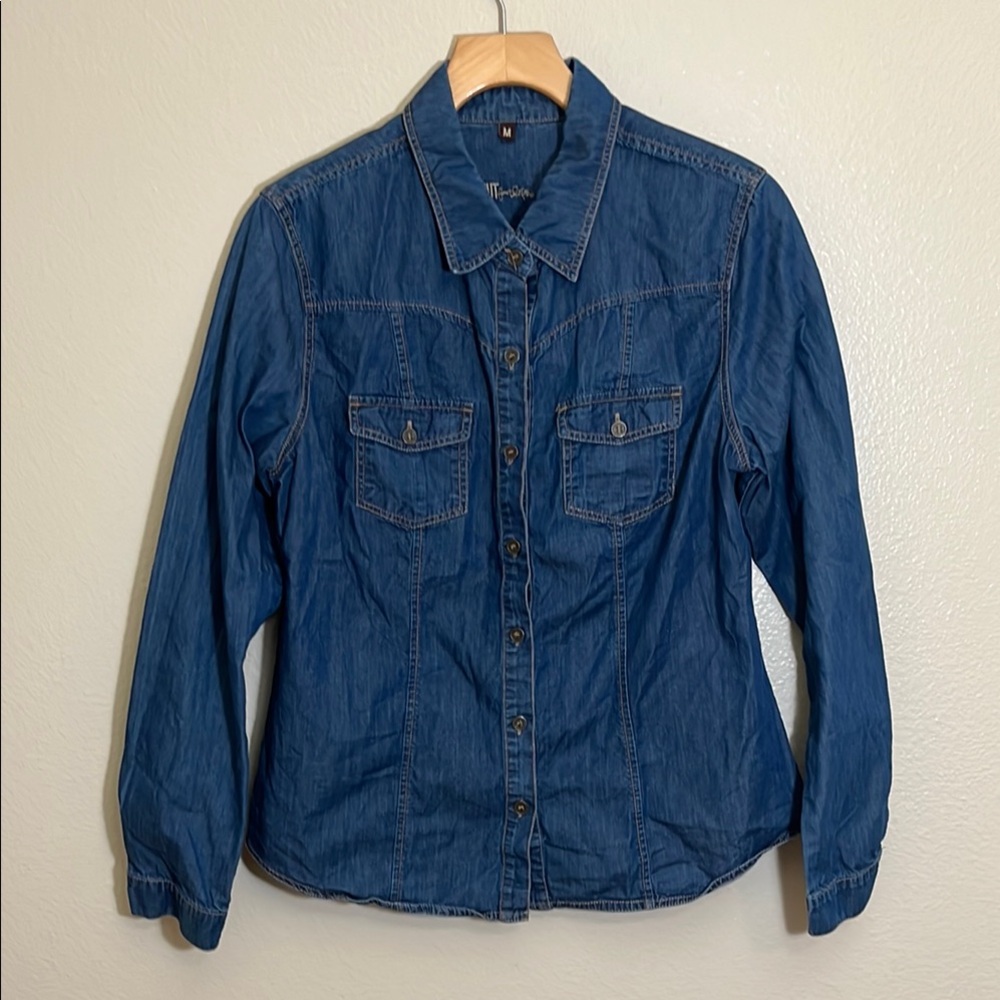 Kut from the Kloth Blue Long Sleeve Button Cotton Down Jean Shirt